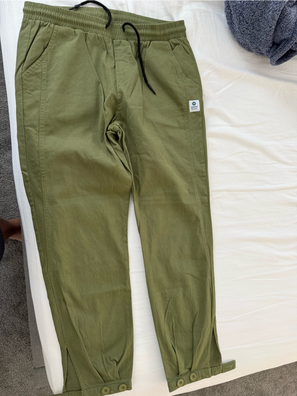 Men's Olive Cargo Drawstring Trousers with Ankle Tabs